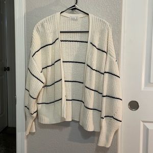 Knitted Cream Cardigan with Black Stripes: Women’s XS. Runs big